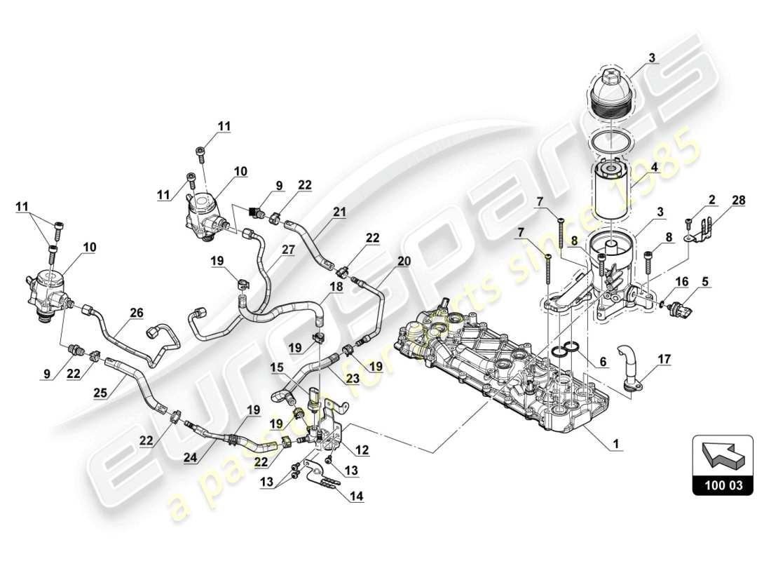 lamborghini 2017 (gt3) schema delle parti della pompa ad alta pressione