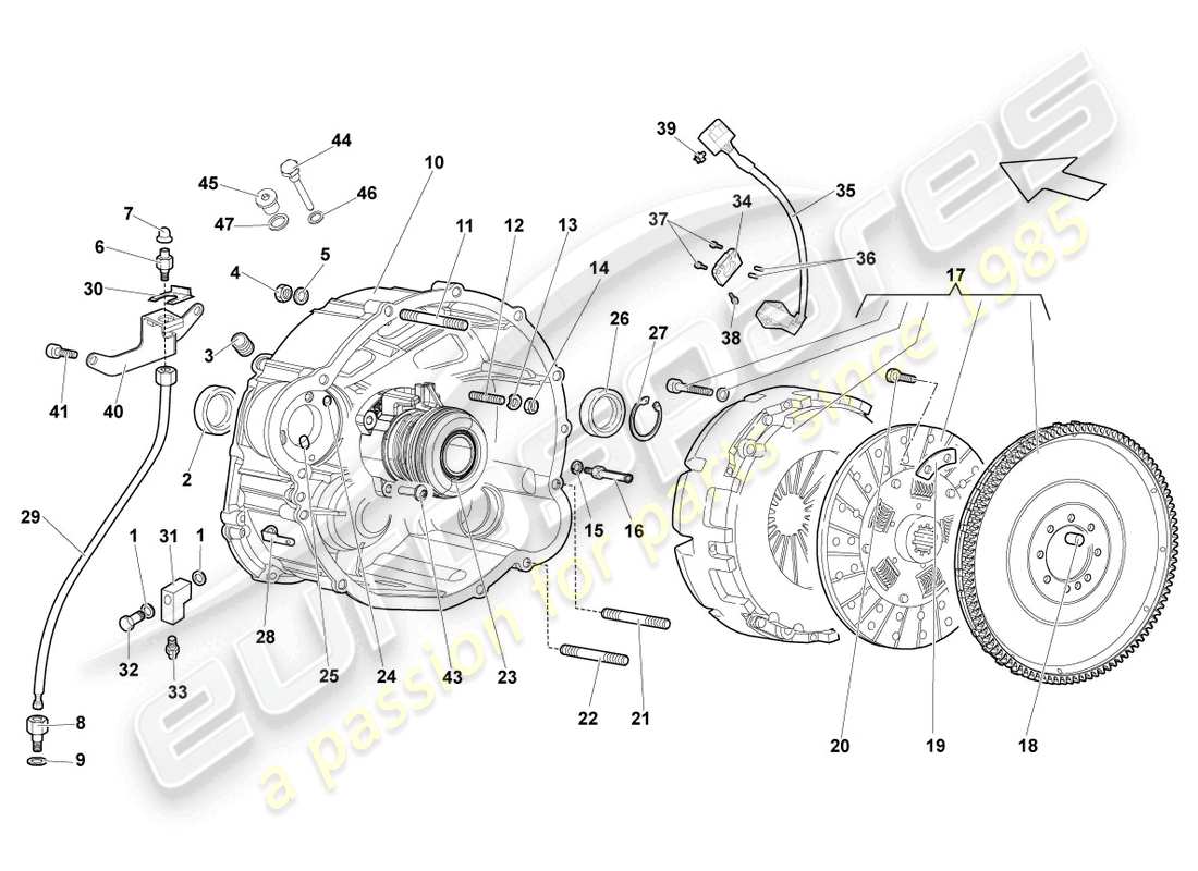 lamborghini lp640 coupe (2007) diagramma delle parti del giunto e-gear