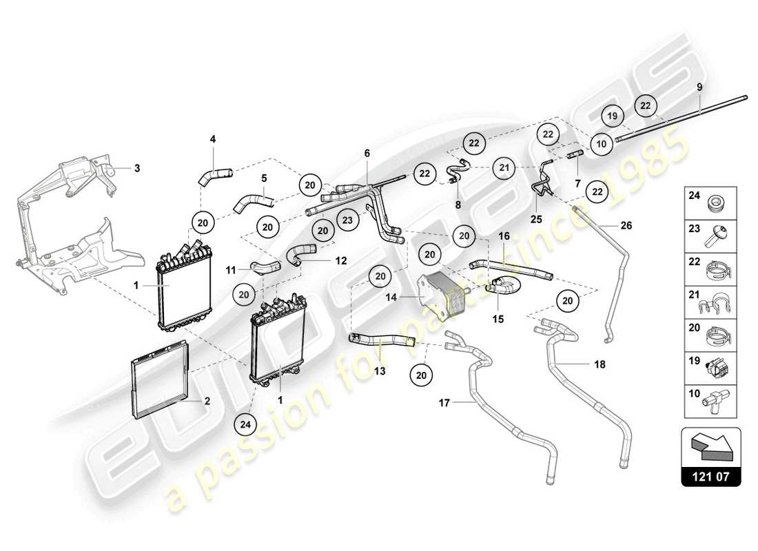 lamborghini lp770-4 svj coupe (2022) radiatore aggiuntivo per liquido di raffreddamento diagramma delle parti