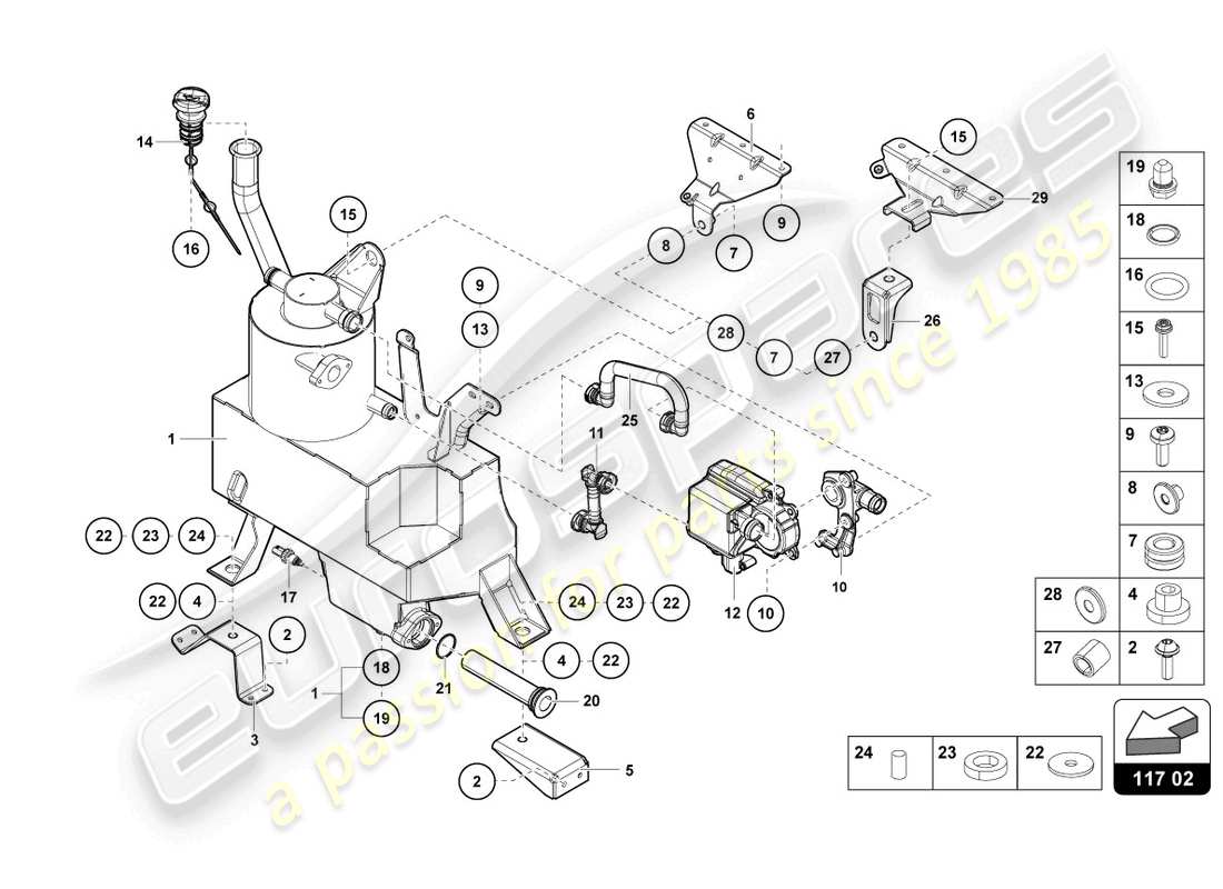 lamborghini lp770-4 svj coupe (2022) diagramma delle parti del contenitore dell'olio