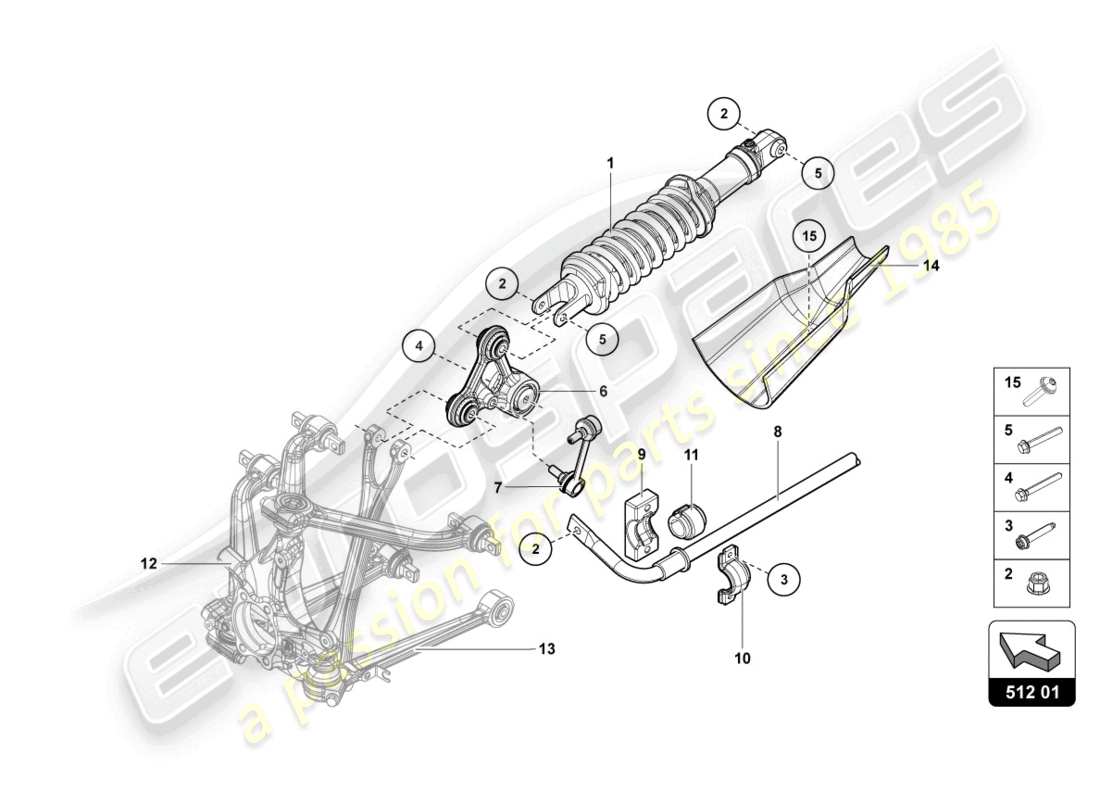 lamborghini countach lpi 800-4 (2022) ammortizzatori posteriori diagramma delle parti