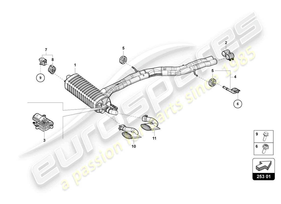 lamborghini urus performante (2023) silenziatore posteriore schema delle parti
