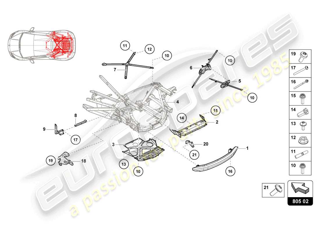 lamborghini tecnica (2024) telaio posteriore, esterno diagramma delle parti