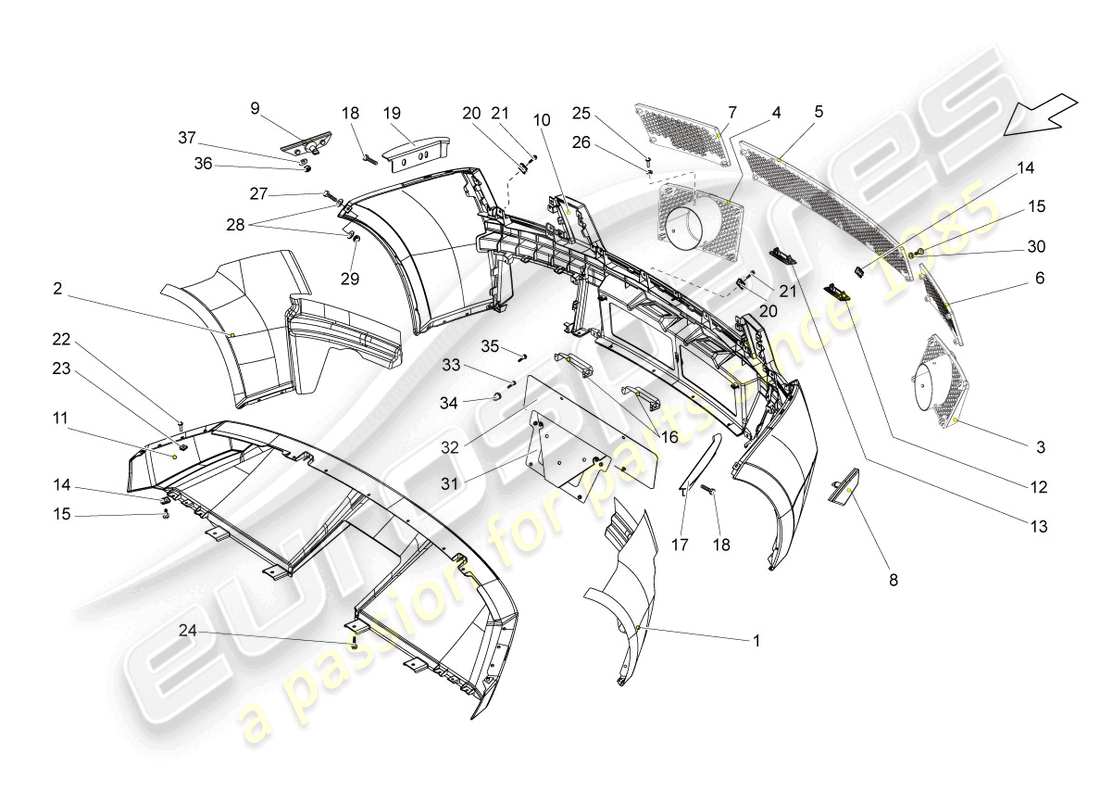 un diagramma delle parti dal catalogo delle parti lamborghini gallardo spyder (2008)