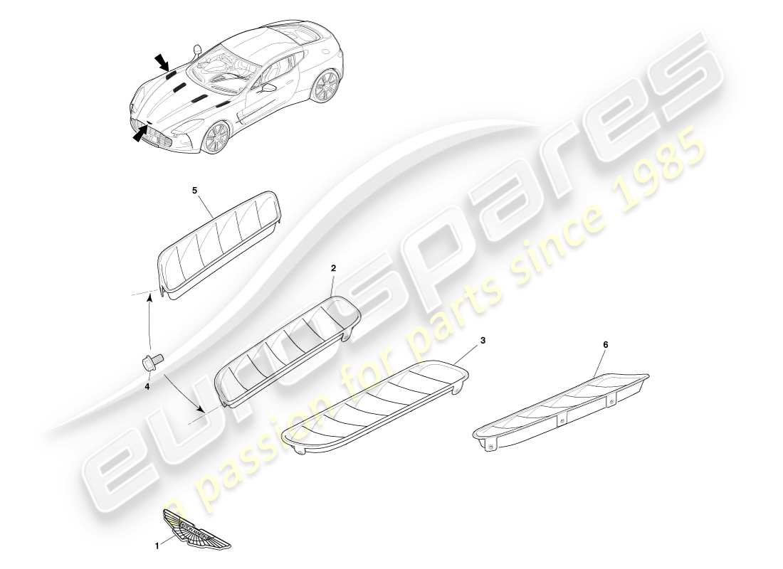 aston martin one-77 (2011) finitura anteriore diagramma delle parti