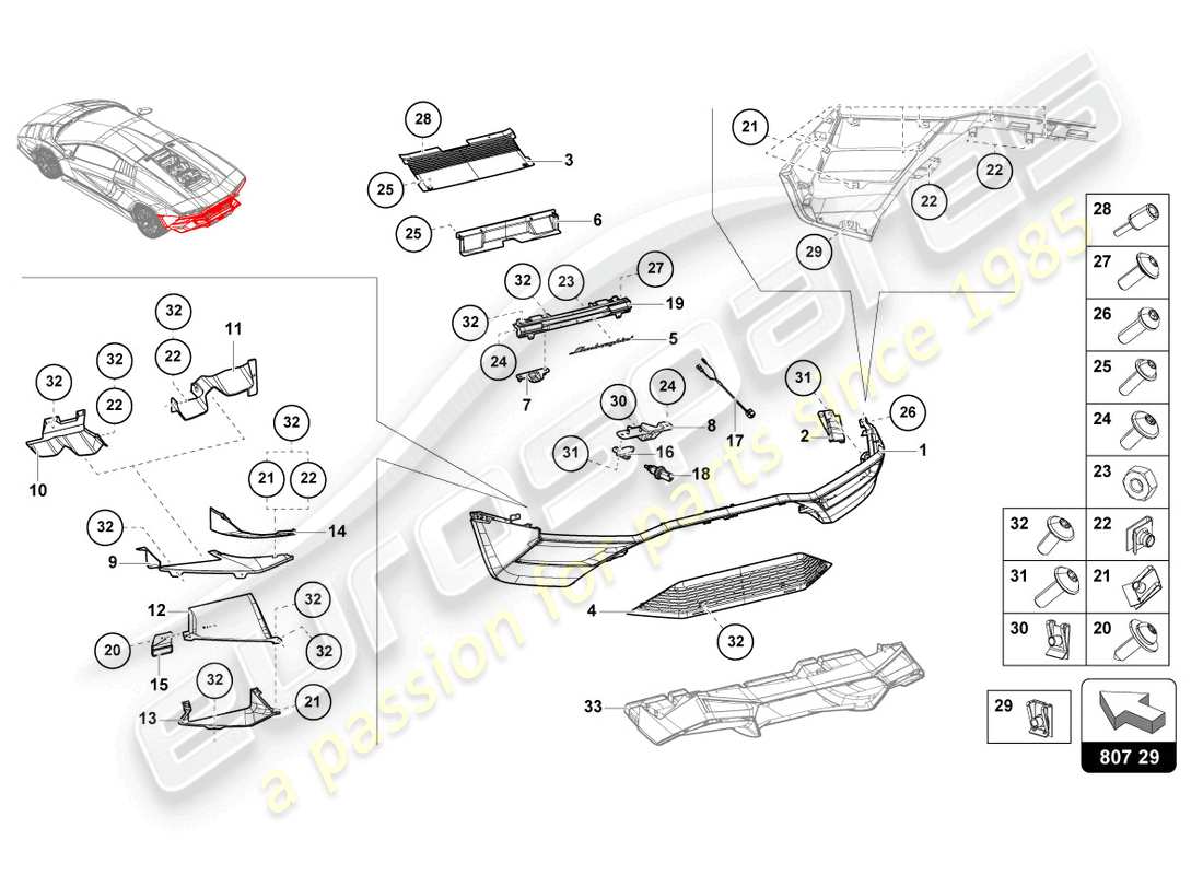 lamborghini countach lpi 800-4 (2022) parte superiore paraurti diagramma delle parti