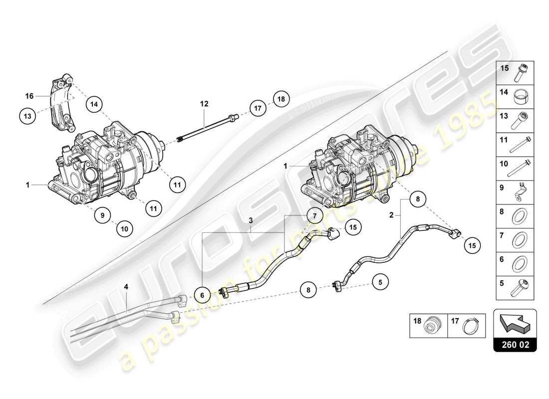 lamborghini 2024 (tecnica) diagramma delle parti del compressore a/c