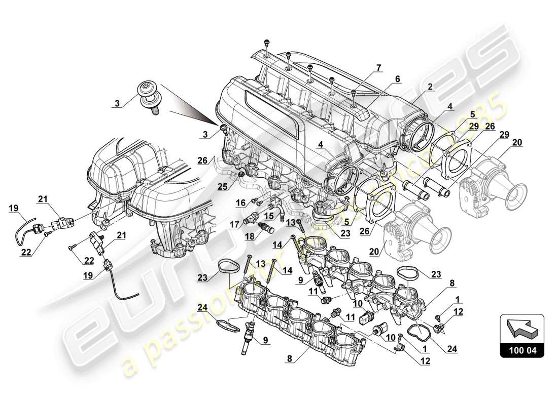 lamborghini gt3 (2017) diagramma delle parti del collettore di aspirazione dell'aria