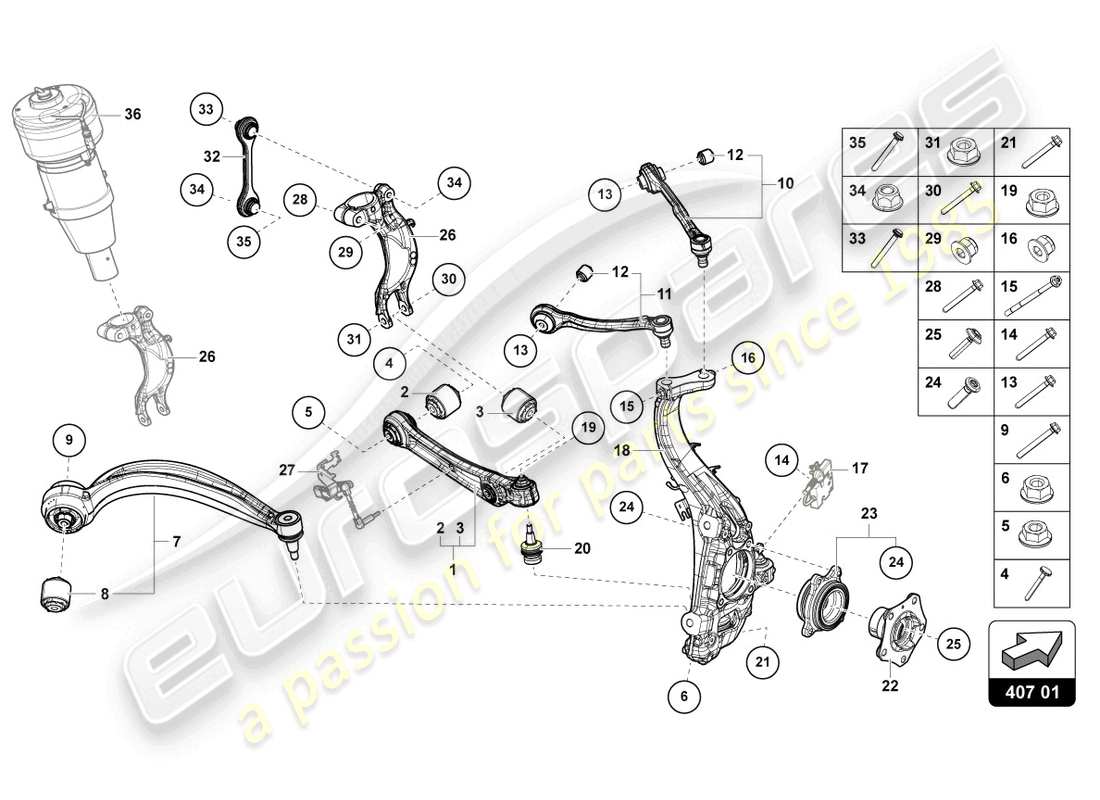 lamborghini urus (2022) sospensione anteriore diagramma delle parti
