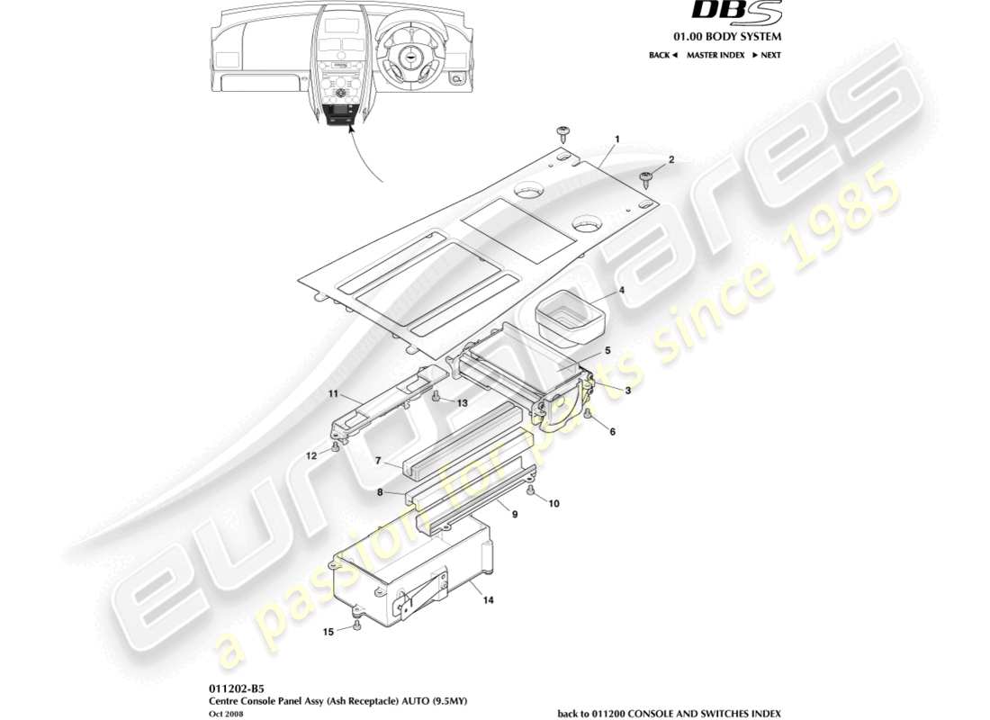 aston martin dbs (2007) console centrale, automatica diagramma delle parti