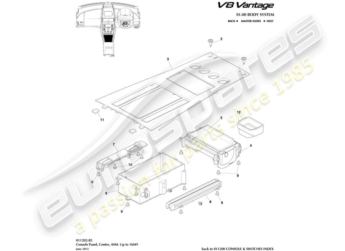 aston martin v8 vantage (2018) console anteriore, asm, diagramma delle parti 16my