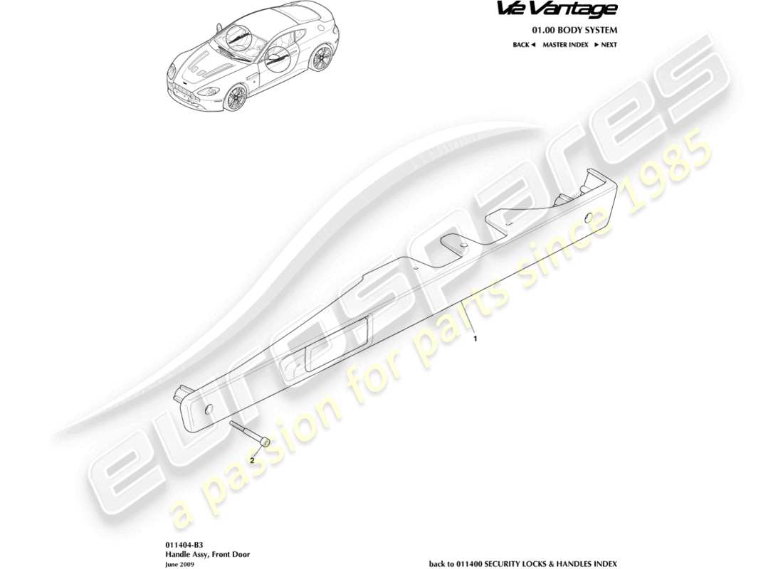 aston martin v12 vantage (2013) schema delle parti del gruppo maniglia