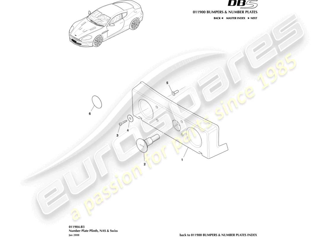 aston martin dbs (2007) kennzeichenhalter, nas teilediagramm