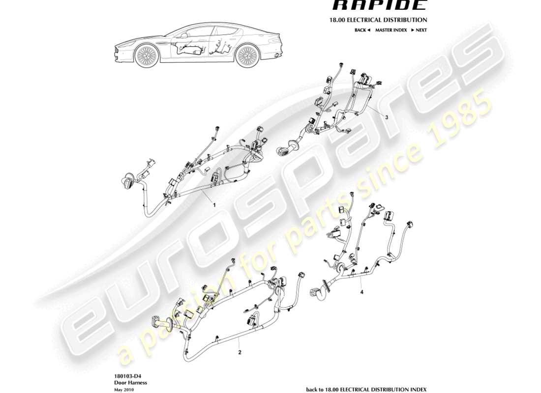 aston martin rapide (2011) cablaggio della porta diagramma delle parti