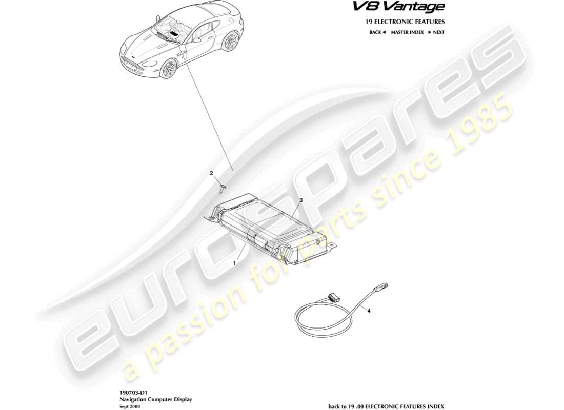 aston martin v8 vantage (2006) diagramma delle parti del display di navigazione