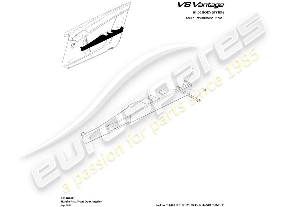 aston martin v8 vantage (2006) schema delle parti del gruppo maniglia