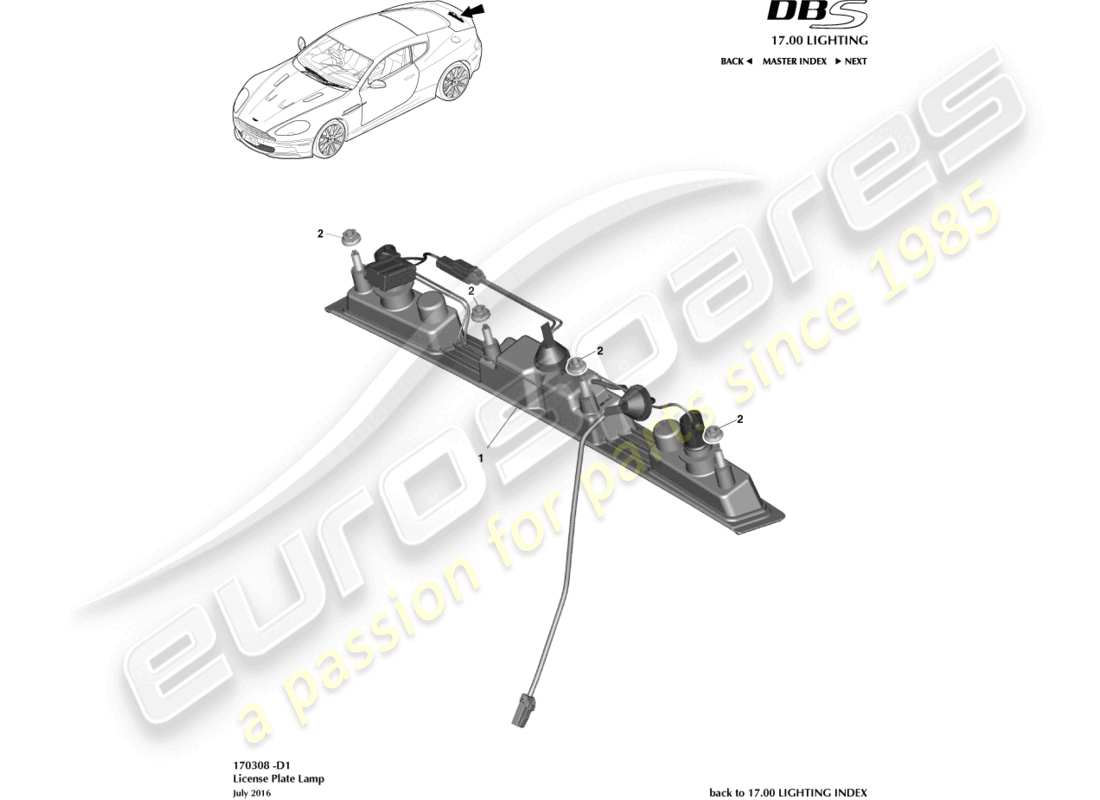 aston martin dbs (2007) luci targa diagramma delle parti