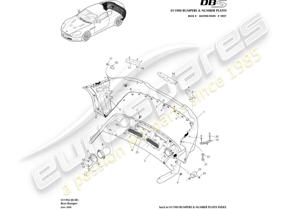 aston martin dbs (2007) paraurti posteriore diagramma delle parti