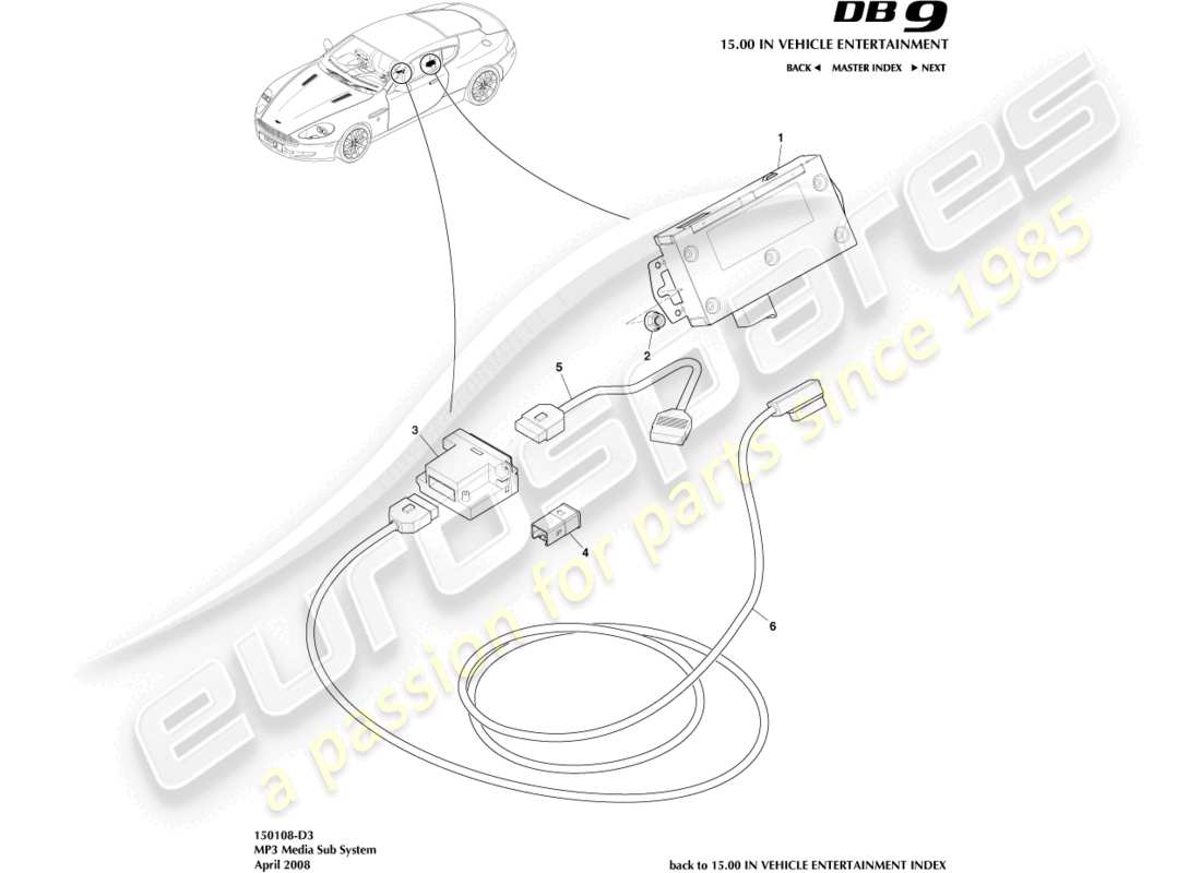 aston martin db9 (2005) mp3 diagramma della parte multimediale