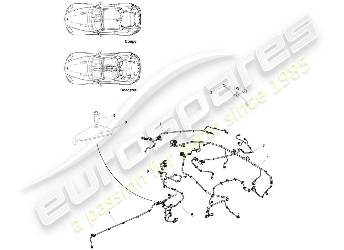 aston martin v8 vantage (2005) diagramma delle parti del cablaggio dell'estremità posteriore