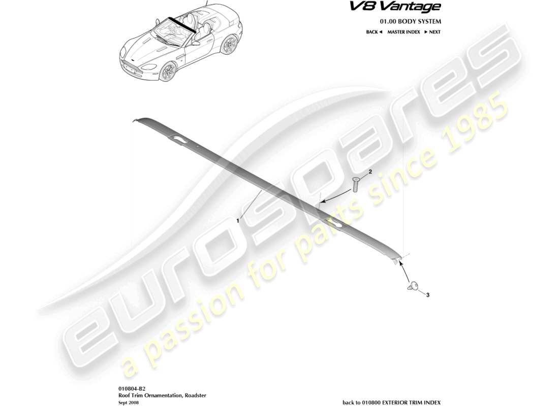 aston martin v8 vantage (2012) rivestimento del tetto, diagramma delle parti della roadster