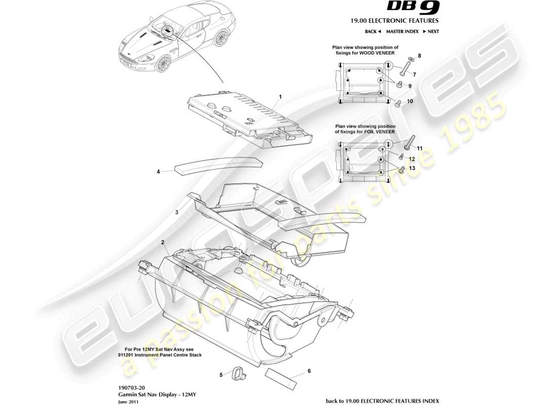aston martin db9 (2007) display del navigatore satellitare, 12my nel diagramma delle parti