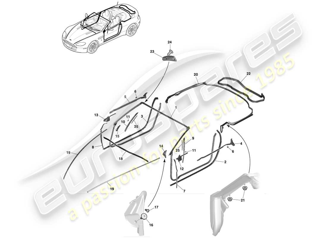 aston martin v8 vantage (2005) guarnizioni dinamiche, diagramma delle parti della roadster