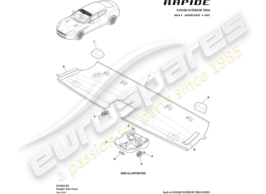 aston martin rapide (2012) diagramma delle parti del rivestimento della testata anteriore