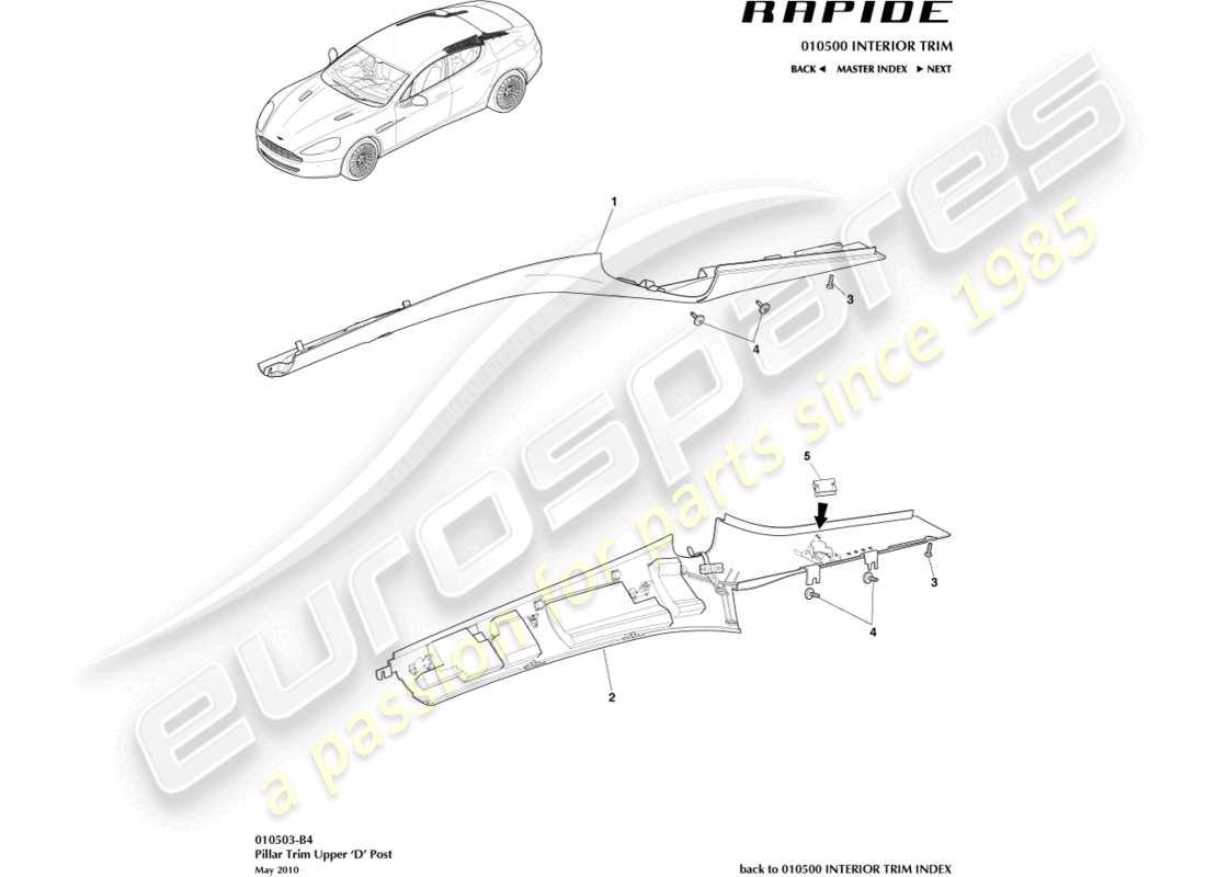 aston martin rapide (2012) diagramma delle parti del rivestimento del montante d