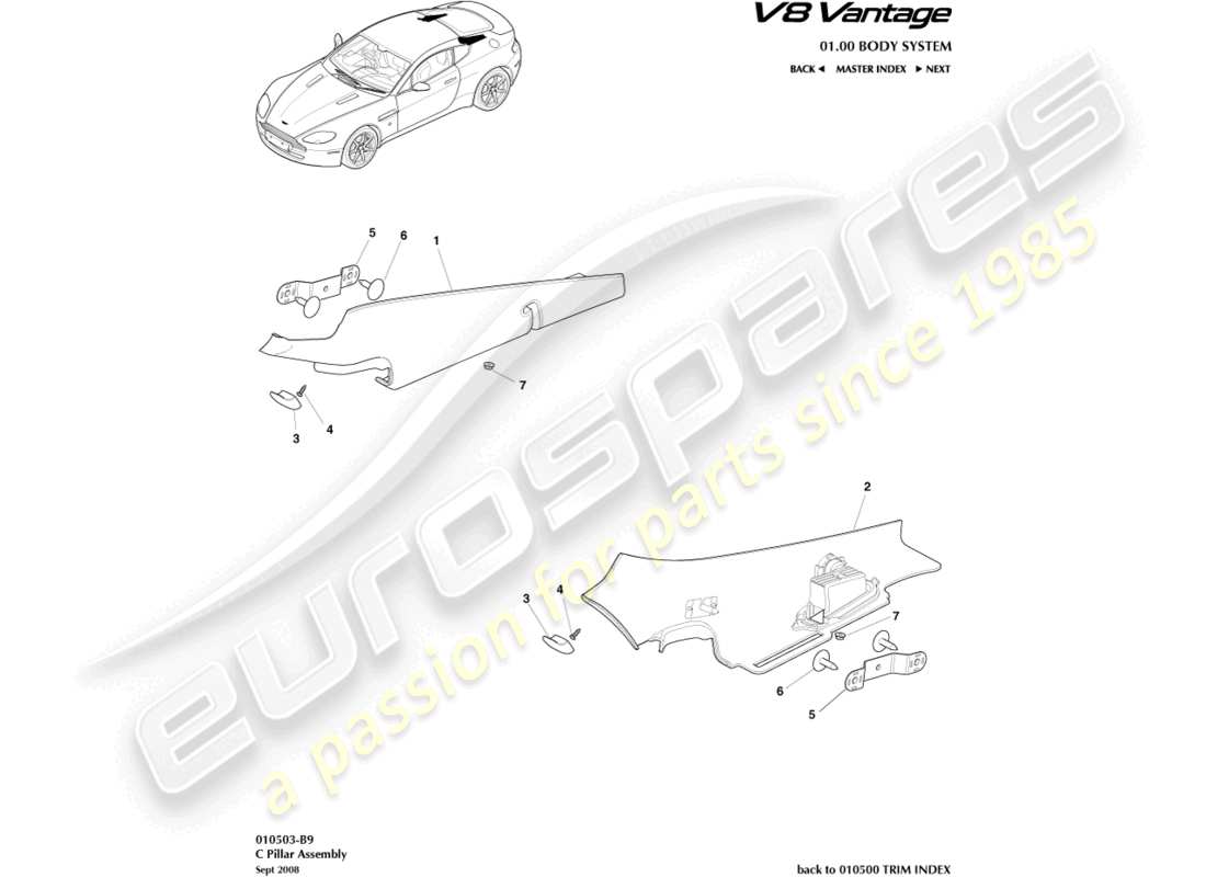 aston martin v8 vantage (2006) diagramma delle parti del gruppo montante c