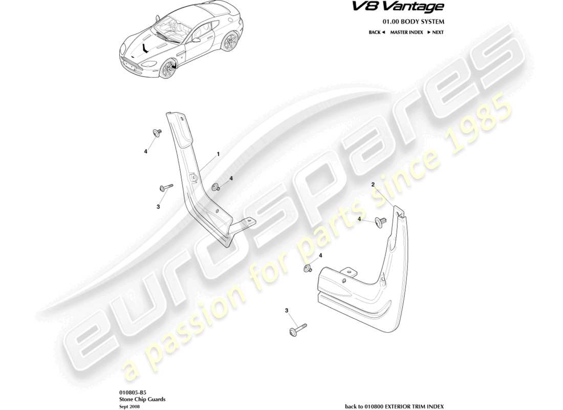 aston martin v8 vantage (2014) schema delle parti delle protezioni antisassi
