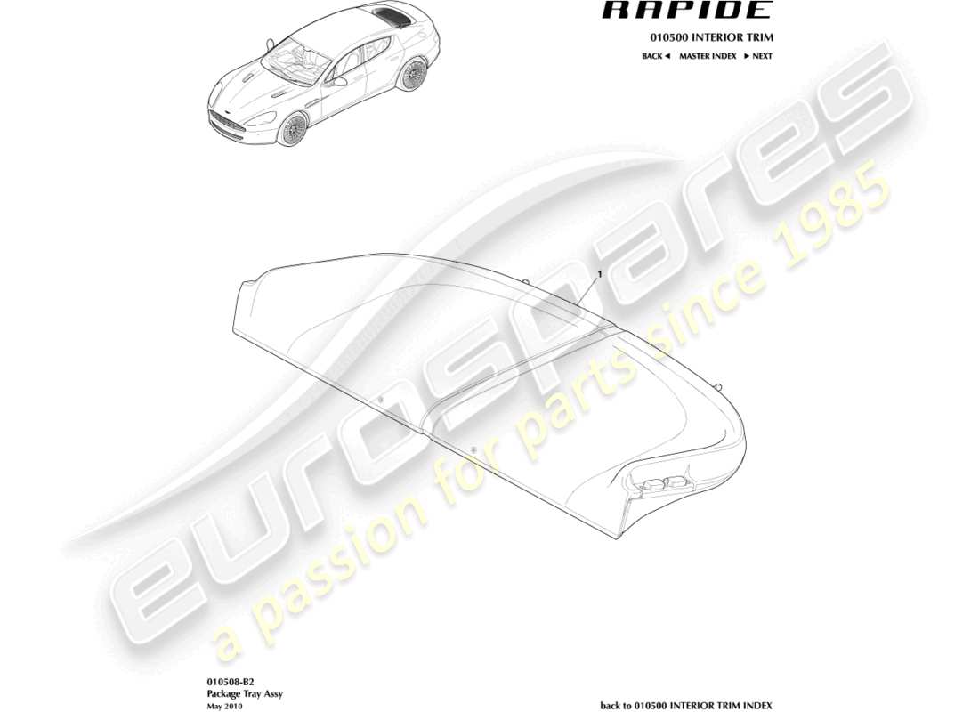 aston martin rapide (2010) teilediagramm für die verkleidung der gepäckraumabdeckung
