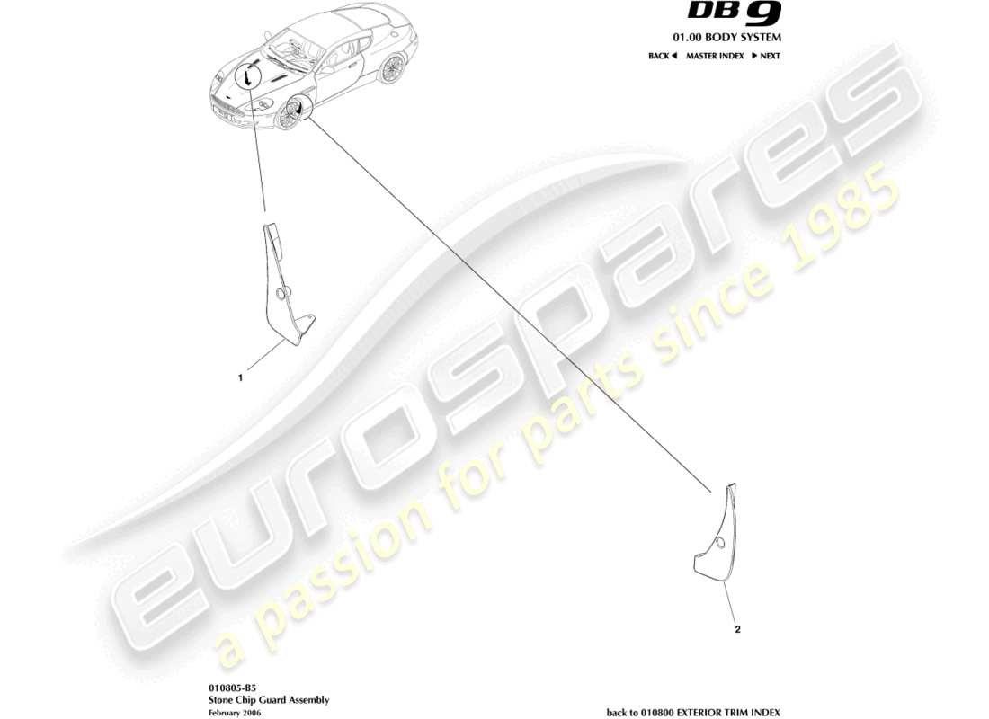 aston martin db9 (2006) diagramma delle parti della guardia in scheggiatura