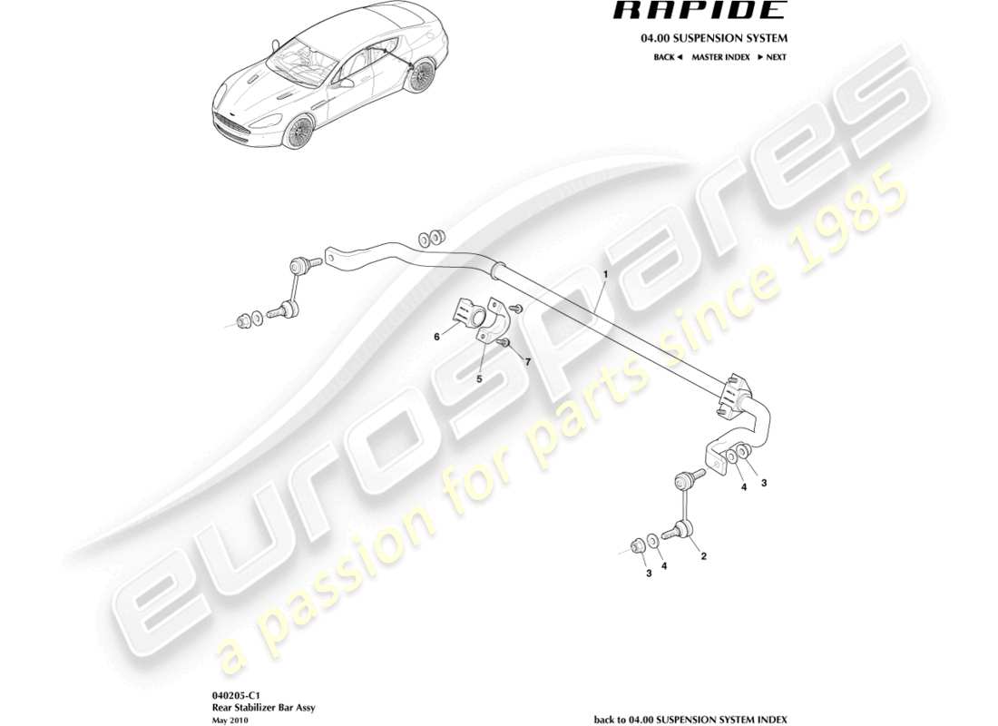 aston martin rapide (2013) diagramma delle parti della barra stabilizzatrice posteriore