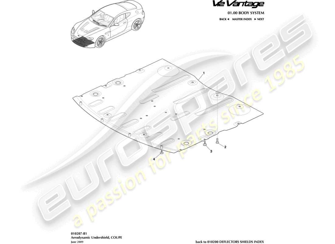 aston martin v12 vantage (2013) sottoscudo anteriore, schema delle parti coupé