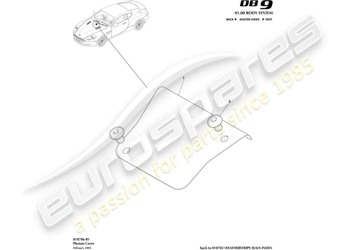 aston martin db9 (2007) diagramma delle parti della copertura del plenum