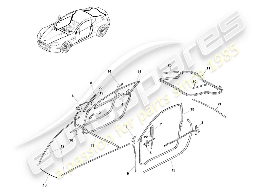 aston martin v8 vantage (2005) guarnizione dinamica, diagramma delle parti del coupé