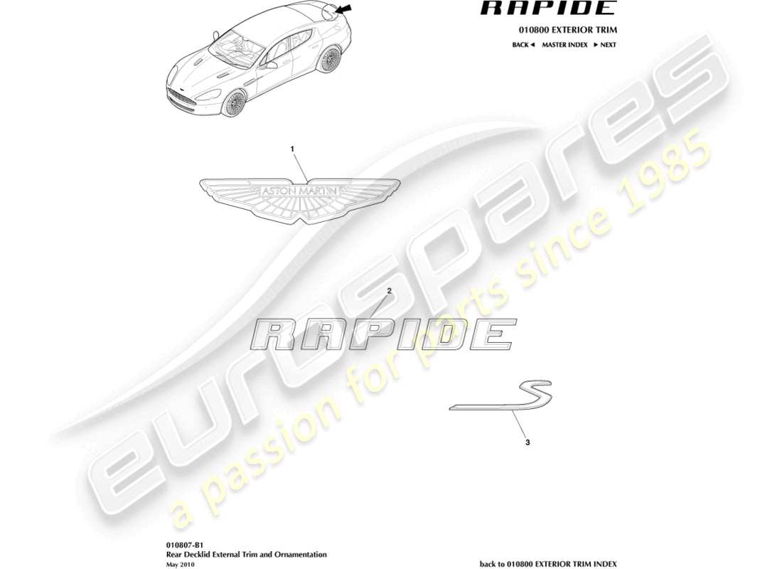 aston martin rapide (2012) diagramma delle parti del badge