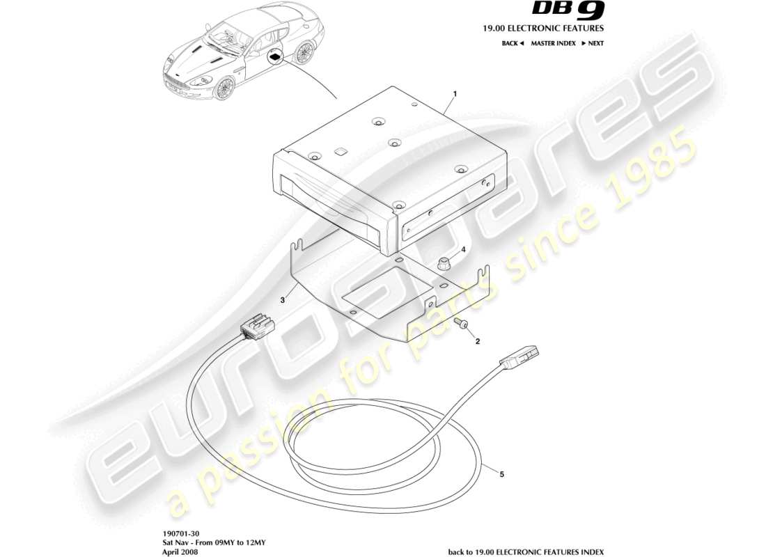 aston martin db9 (2006) navigatore satellitare, da 09my a 12my diagramma delle parti