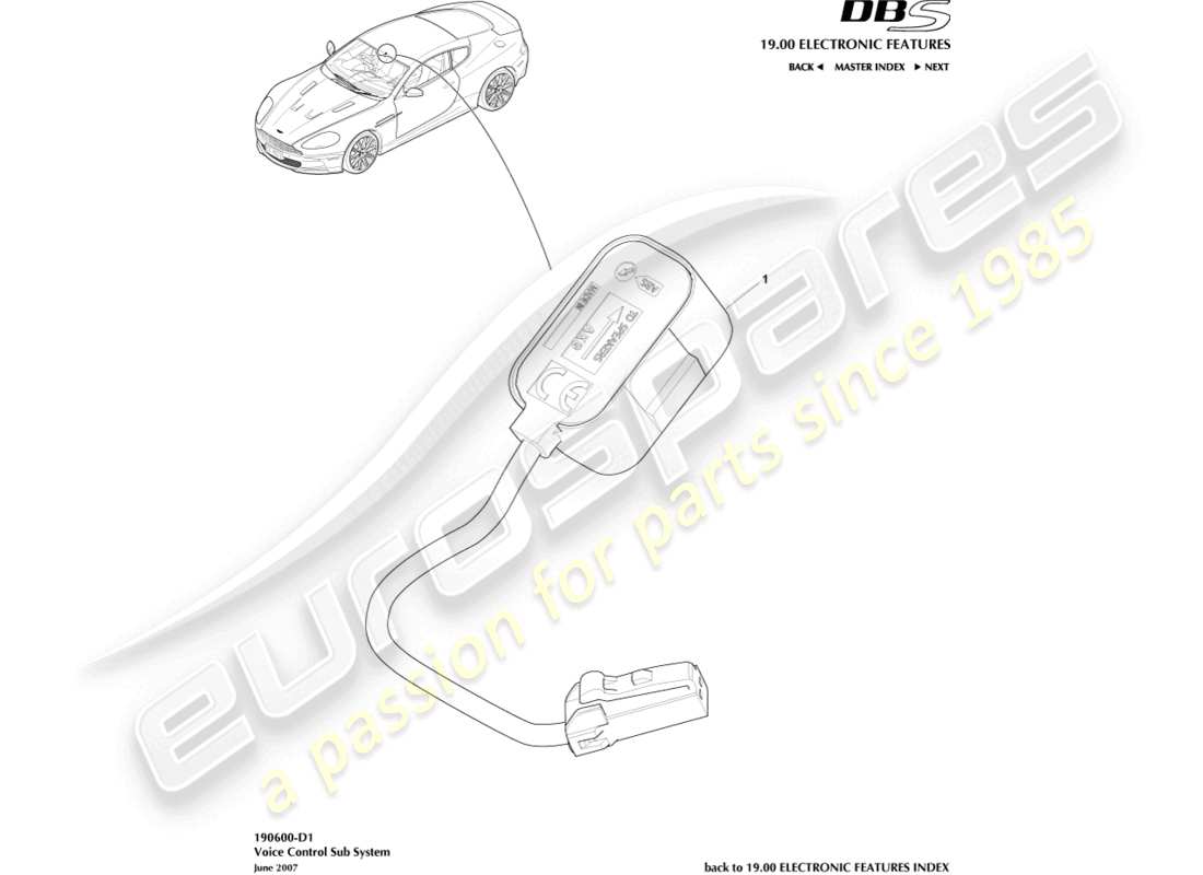 aston martin dbs (2009) sottosistema di controllo vocale diagramma delle parti