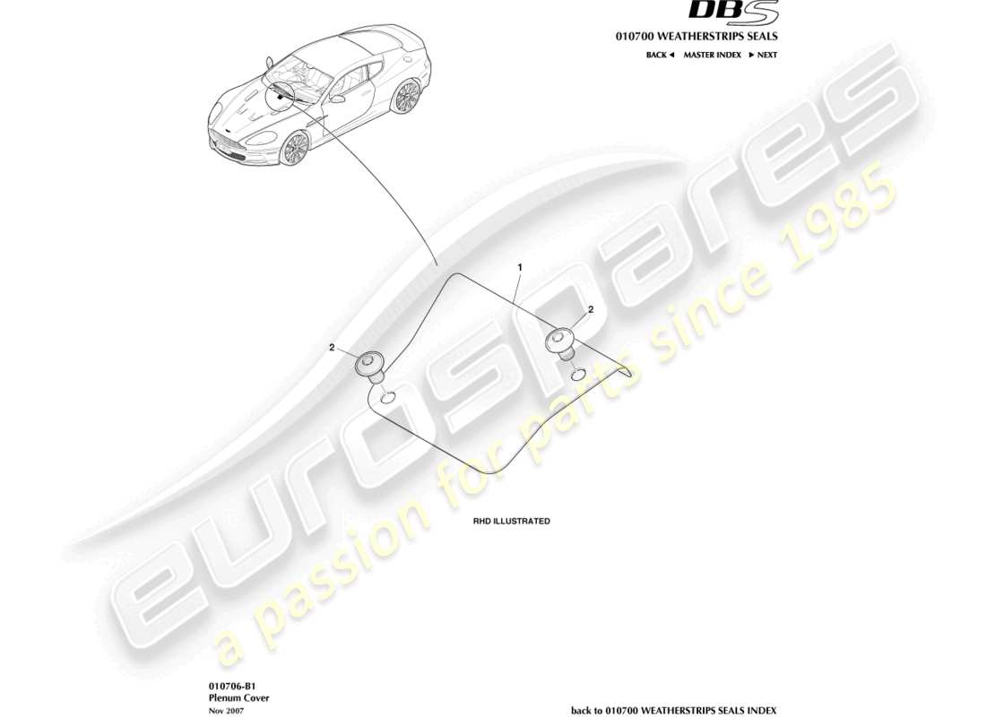 aston martin dbs (2010) plenumabdeckung teilediagramm