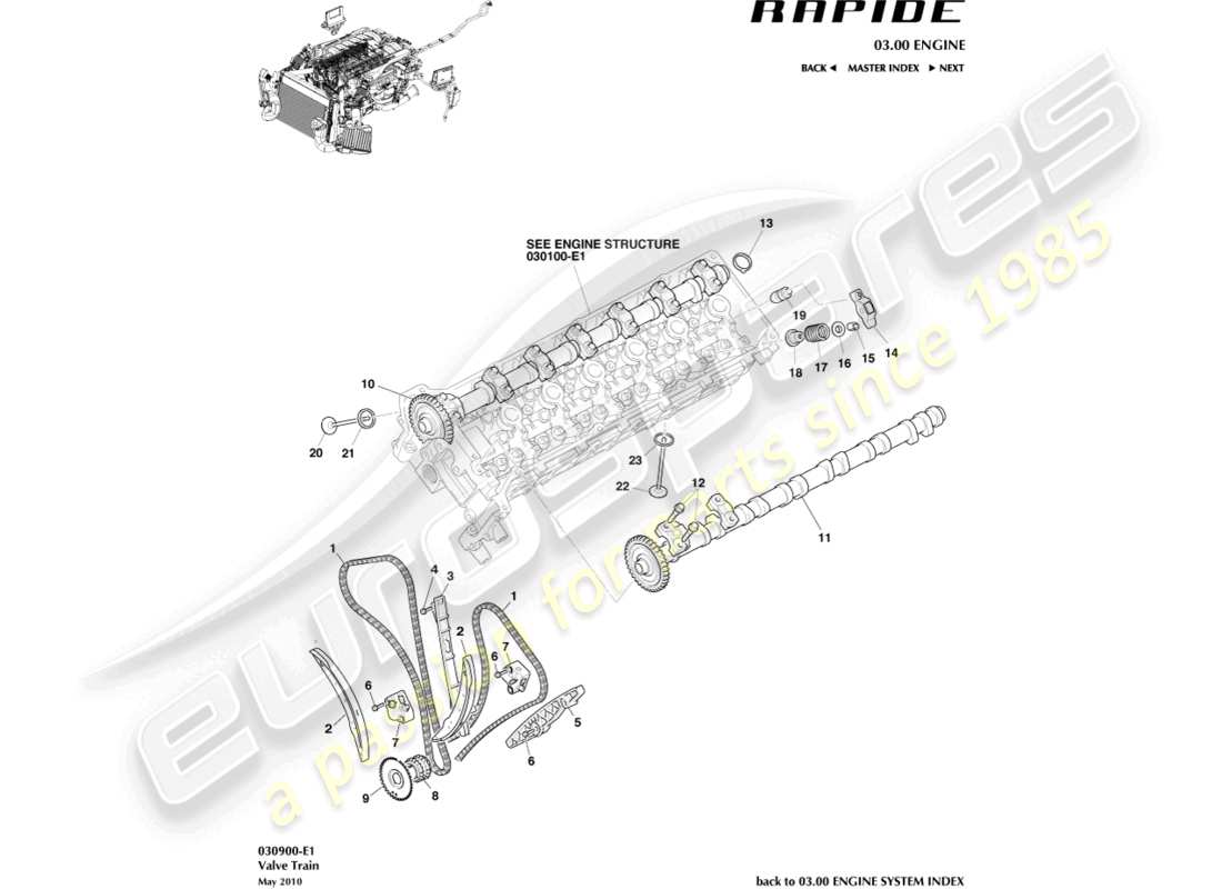 aston martin rapide (2013) diagramma delle parti del treno di valvole