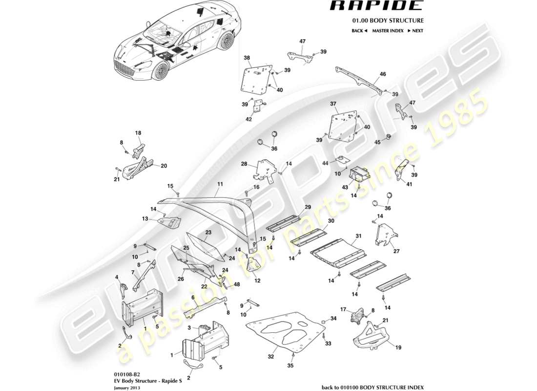 aston martin rapide (2013) parti accessorie, s diagramma delle parti