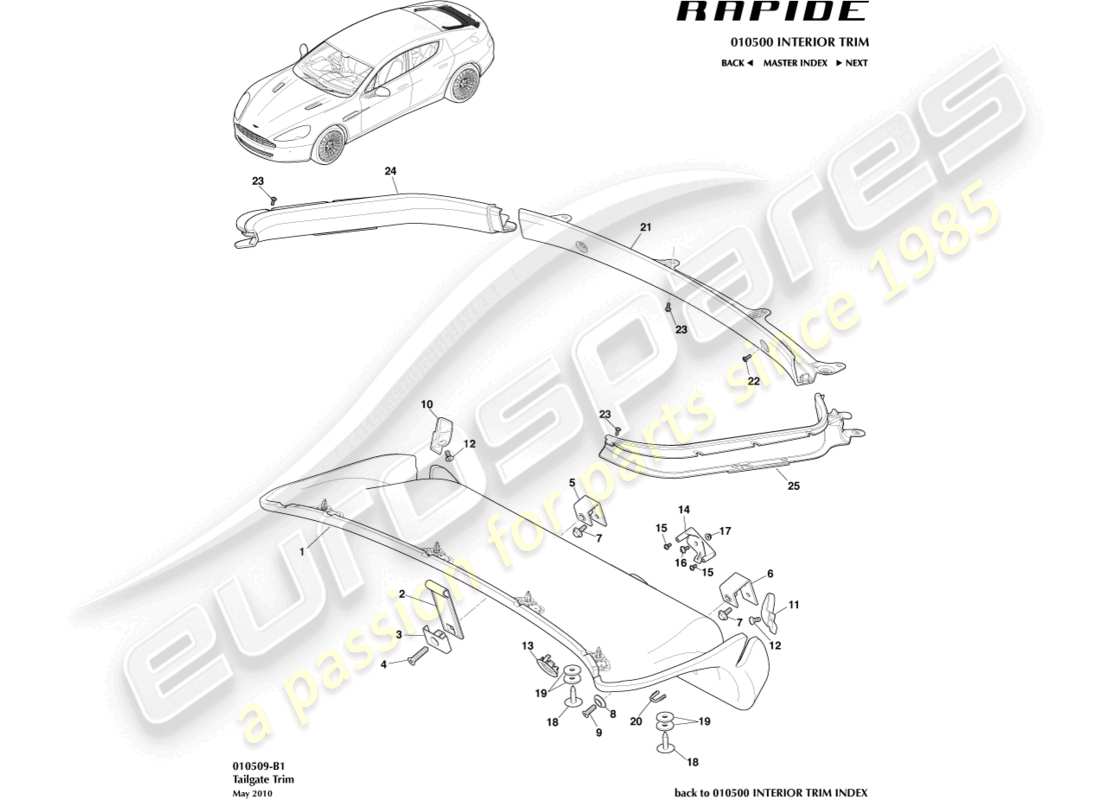 aston martin rapide (2012) schema delle parti del pannello di rivestimento del portellone posteriore