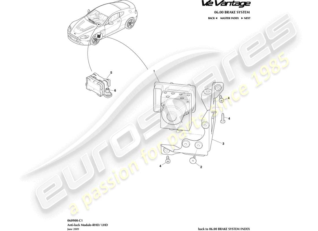 aston martin v12 vantage (2011) diagramma delle parti del modulo antibloccaggio