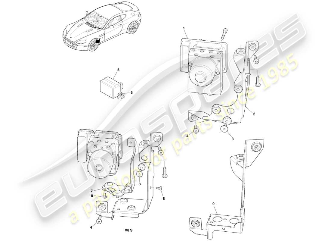 aston martin v8 vantage (2005) diagramma delle parti del modulo antibloccaggio