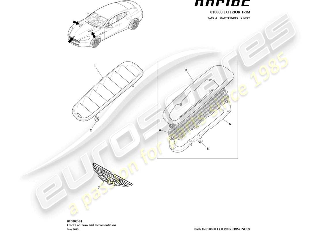 aston martin rapide (2012) diagramma delle parti del rivestimento della parte anteriore