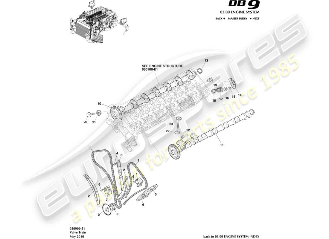 aston martin db9 (2008) diagramma delle parti del treno di valvole
