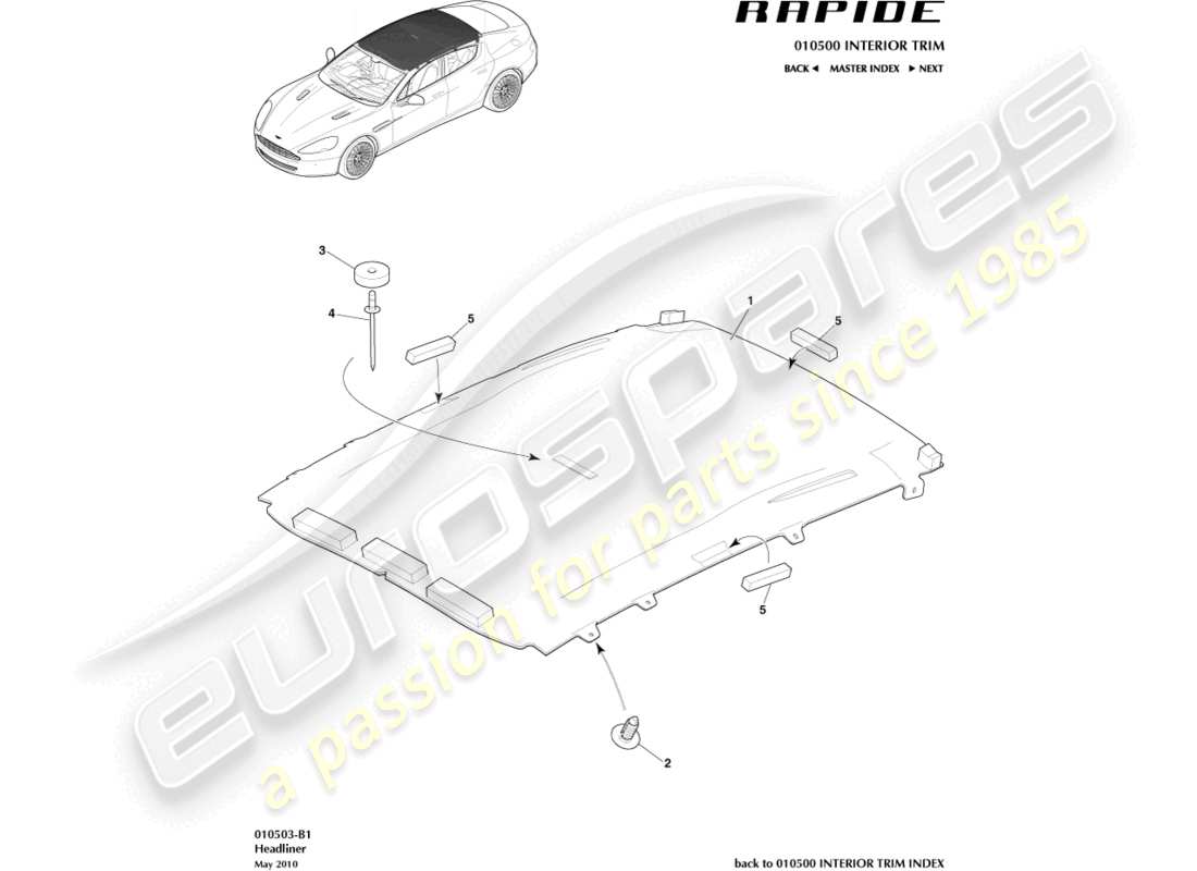 aston martin rapide (2014) dachhimmelmontage teilediagramm