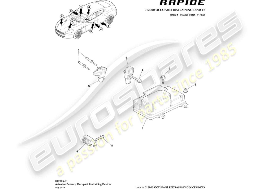 aston martin rapide (2014) betätigungssensoren teilediagramm